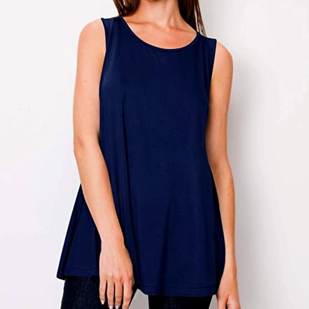 Lock and Love Women Navy Blue Sleeveless Tunic for Leggings Swing Top Shirt Top